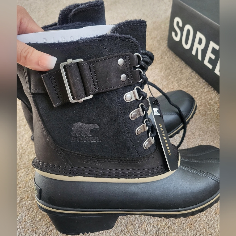 New! Sorel black lace up winter fancy lace boots 7 - Picture 5 of 7